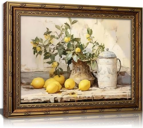 Vintage Gold Framed Canvas Wall Art Farmhouse Rustic Lemon Kitchen Painting Picture Wall Decor Re... | Amazon (US)