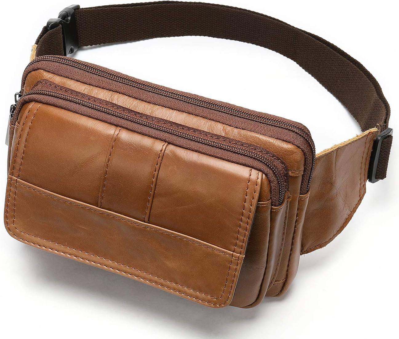 Fanny Pack for Men and Women, Leather Sling Waist Bag for Hiking Running Travel - Durable Cowhide... | Amazon (US)