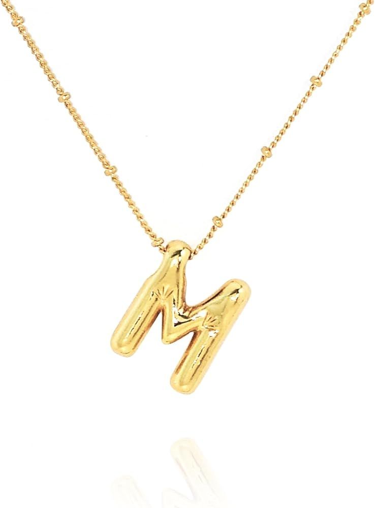 Balloon Initial Necklaces for Women Girls, Bubble Letter Necklace 18K Gold Plated Dainty Alphabet... | Amazon (US)