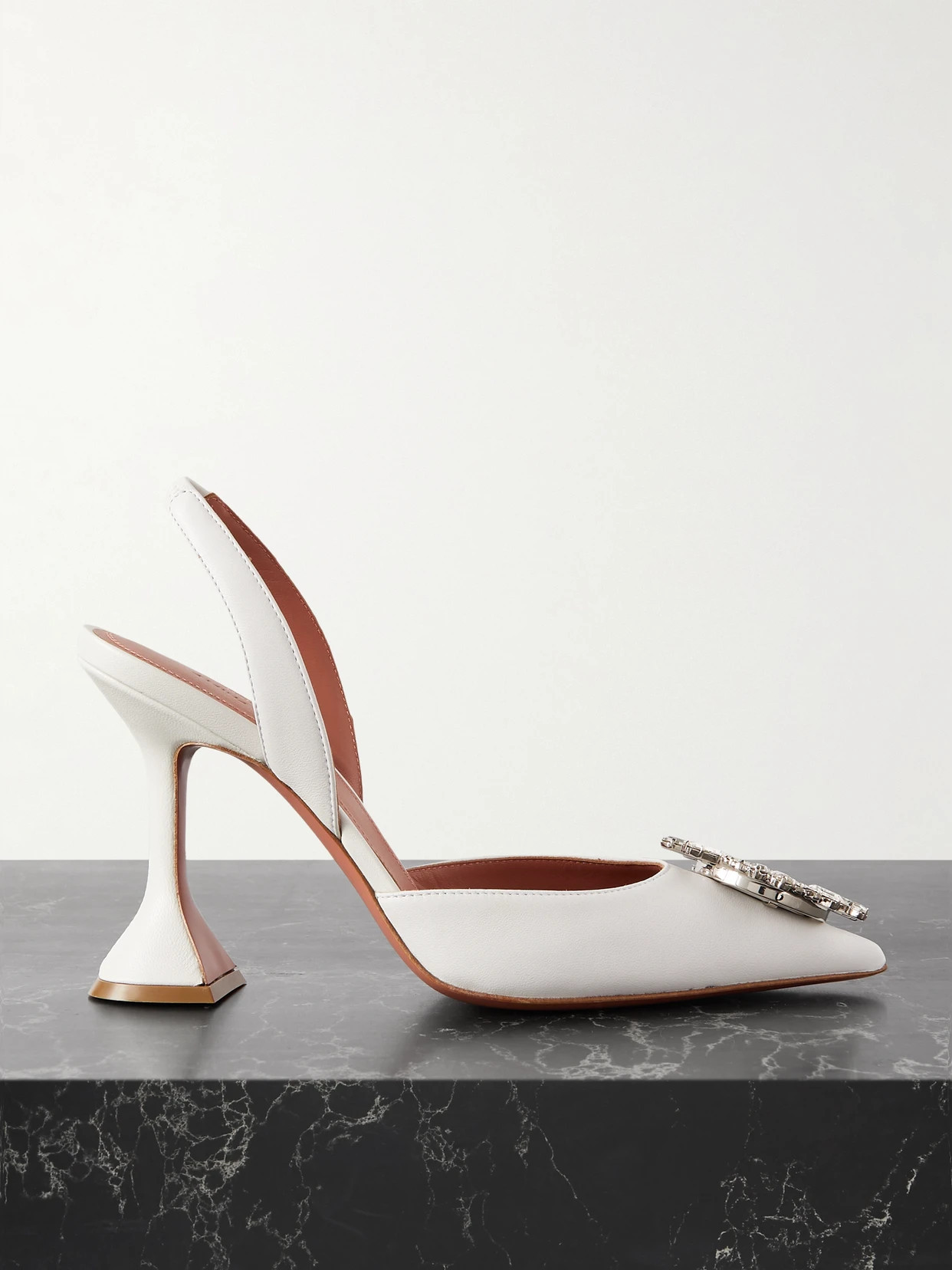 Amina Muaddi - Begum Swarovski Crystal-embellished Leather Slingback Pumps - White | NET-A-PORTER (US)