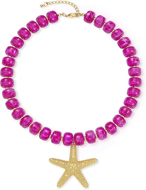 Chunky Beaded Starfish Shell Necklace for Women Colorful Boho Summer Chain Choker Beach Necklace ... | Amazon (US)