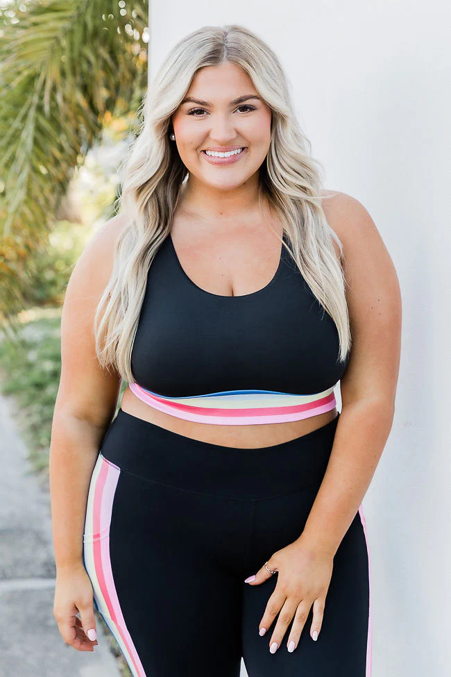 Failure Is Temporary Black And Multi Stripe Sports Bra | Pink Lily