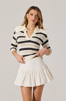 Striped Open Knit Polo Sweater | ASTR The Label (US)