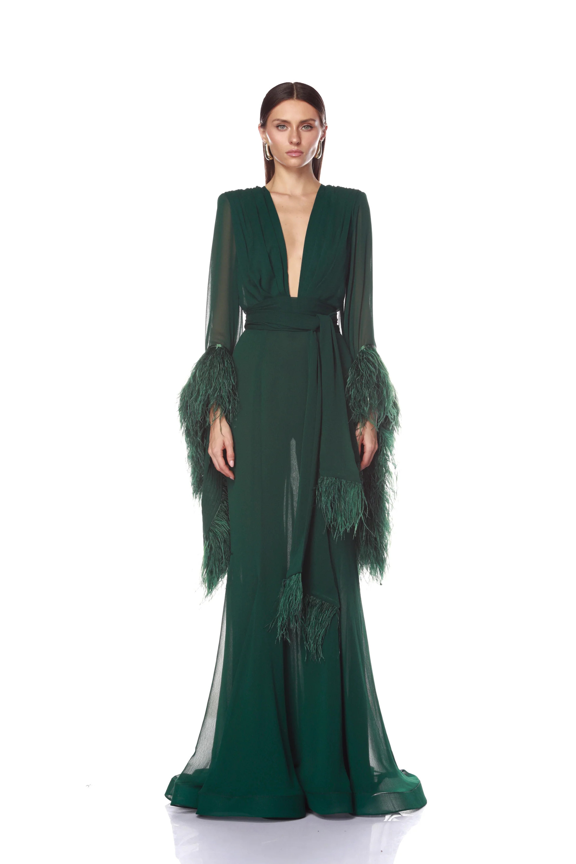 Geisha V-Neck Green Gown | Bronx and Banco