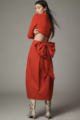 Maeve Sculpted Bow Midi Skirt | Anthropologie (US)