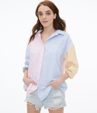 Multi Stripe Button-Down Dad Shirt | Aeropostale