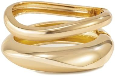 Gold Bangle Bracelets for Women Wide Chunky Cuff Bracelet Stack Trendy Open Adjustable Twist Cuff... | Amazon (US)