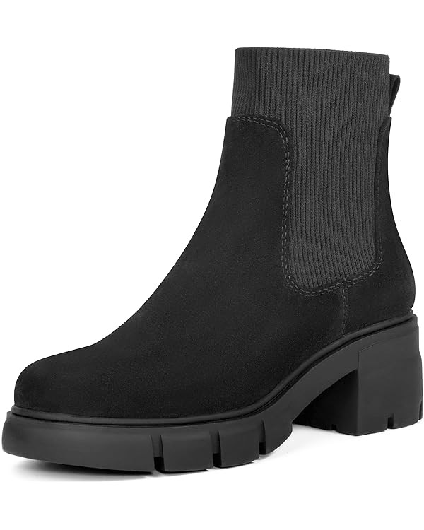 REDTOP Women's Elastic Chelsea Boots Chunky Block Heel Platform Lug Sole Ankle Booties | Amazon (US)