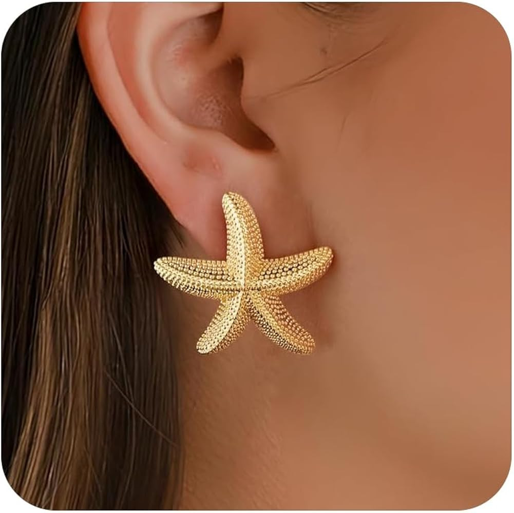 Aidenn Starfish Earrings For Women\uff0cBig Gold Boho Statement Earrings Beach Ocean Sea Summer J... | Amazon (UK)
