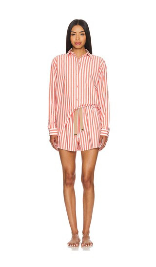 Airy Cotton Curved Hem Short Sleeve Set in Orange Stripe | Revolve Clothing (Global)