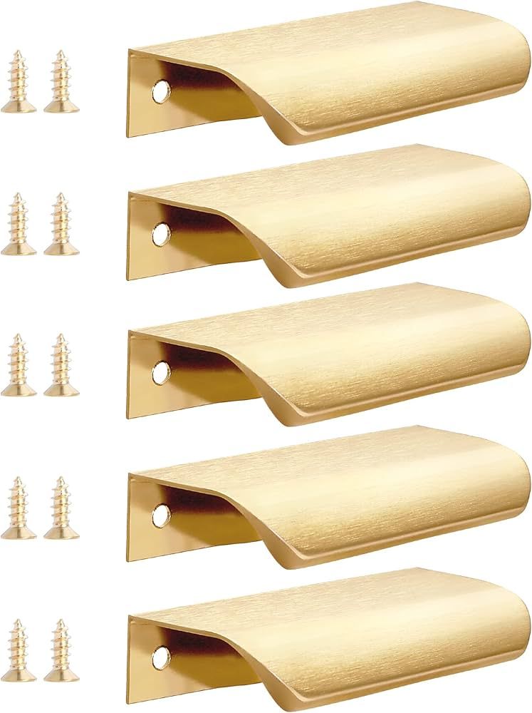 5 Pack Gold Finger Edge Pulls for Cabinets 3.15" Drawer Pulls Kitchen Cabinet Handles Modern Alum... | Amazon (US)