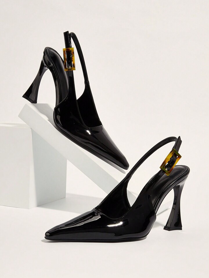 Sexy & Elegant Black Pointed Toe Ankle Strap Stiletto Heels For Wedding Party | SHEIN