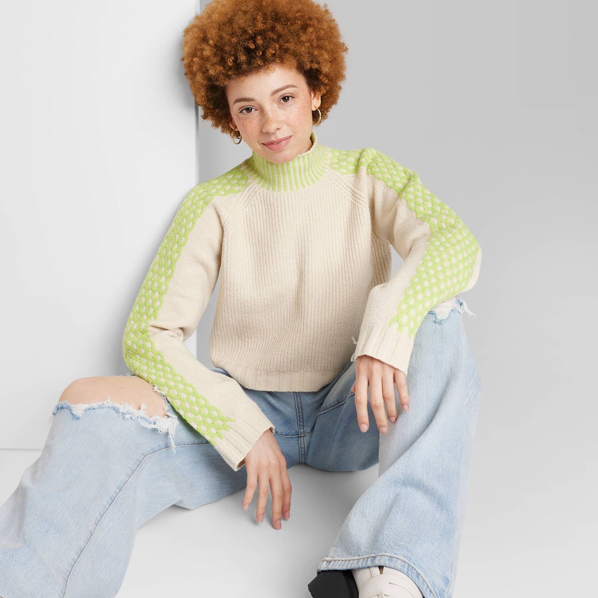 Women's Mock Turtleneck Boxy Pullover Sweater - Wild Fable™ Off-White S | Target