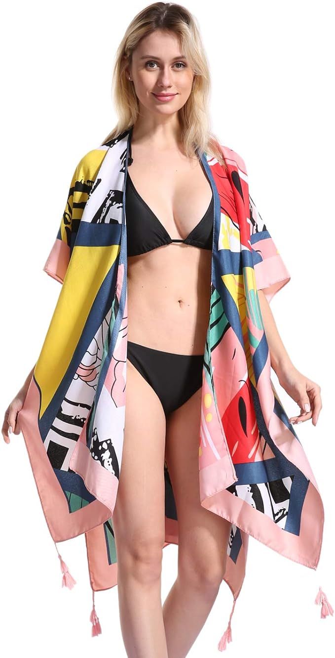 2021 Stylish Kimono Swimsuit Cover Up Cardigan - Beach Bikini Loose Tops | Amazon (US)