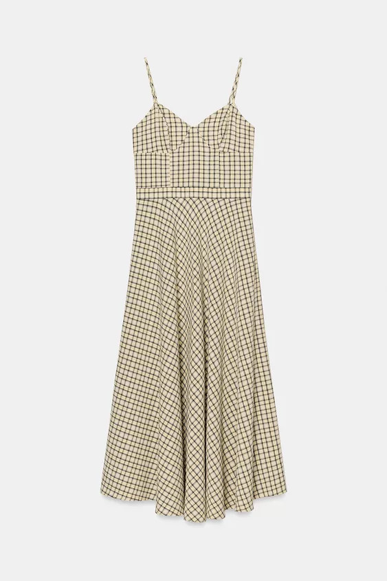CHECK STRAPPY MIDI DRESS | Zara UK