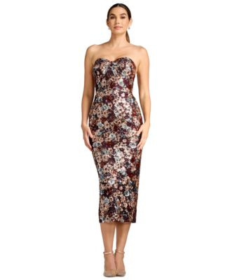 Women's Sequin Floral Sweetheart Midi Dress | Macy's