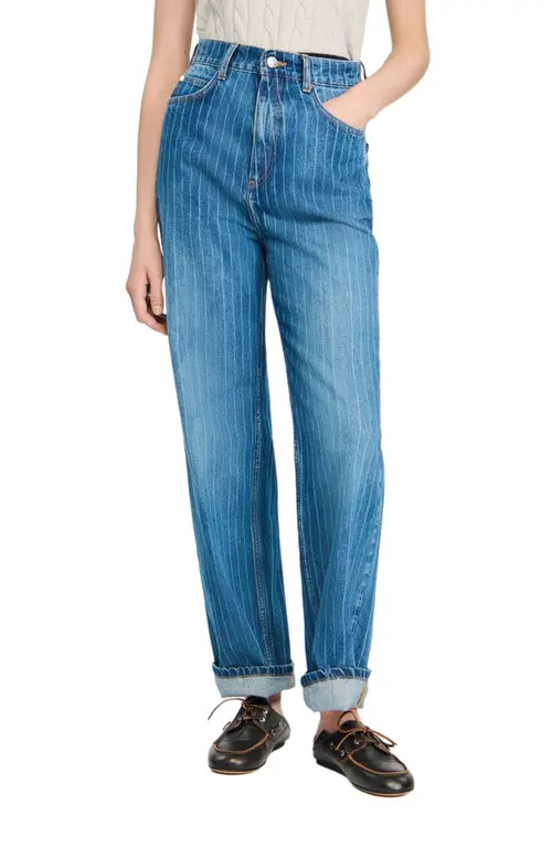 SANDRO Wide-leg pinstriped jeans in Blue Jean at Nordstrom, Size 38 Eu | Nordstrom