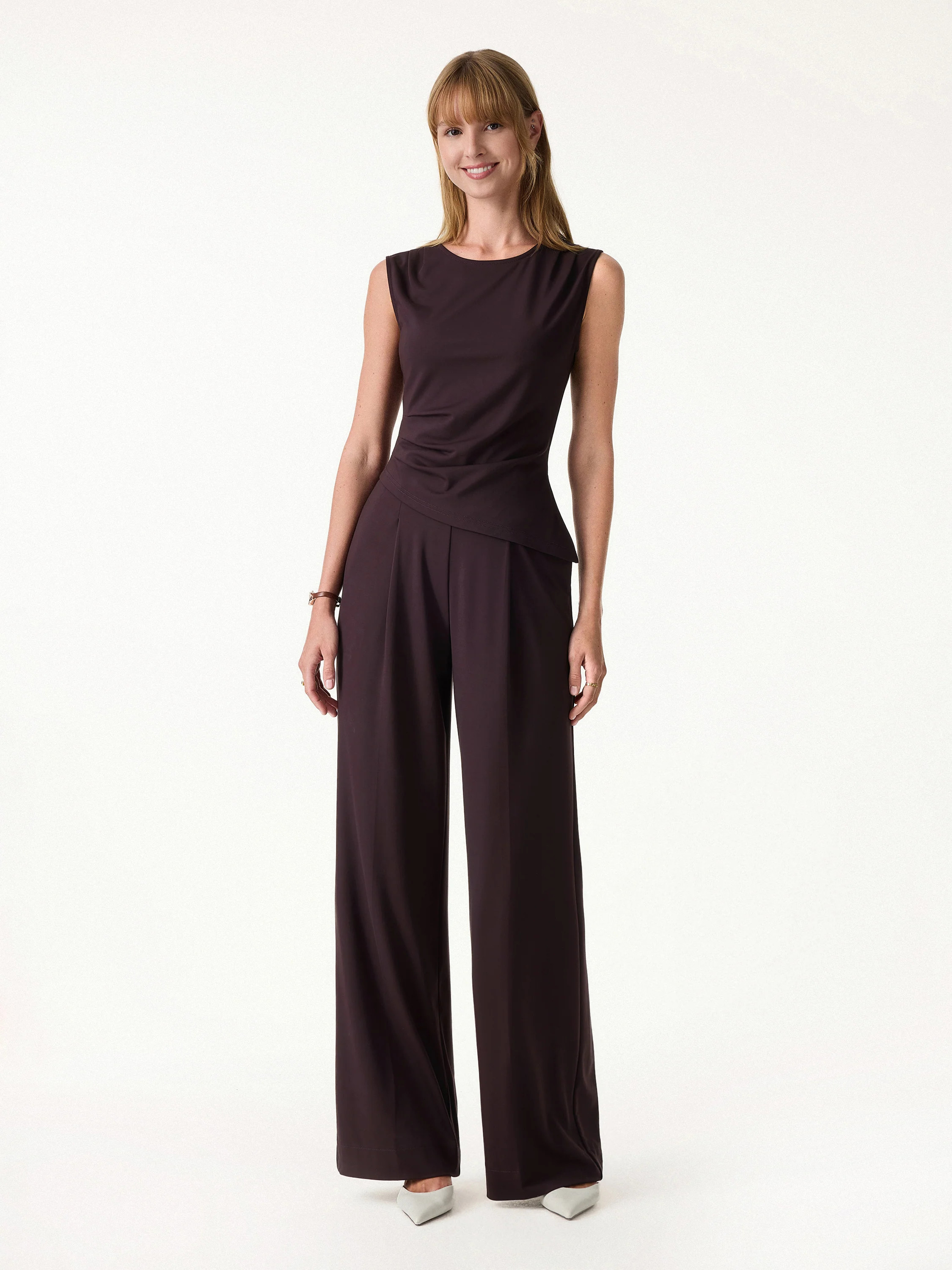 2Pcs Set Tucked Asymmetrical Hem Top & High Rise Wide Leg Pants | OGLmove