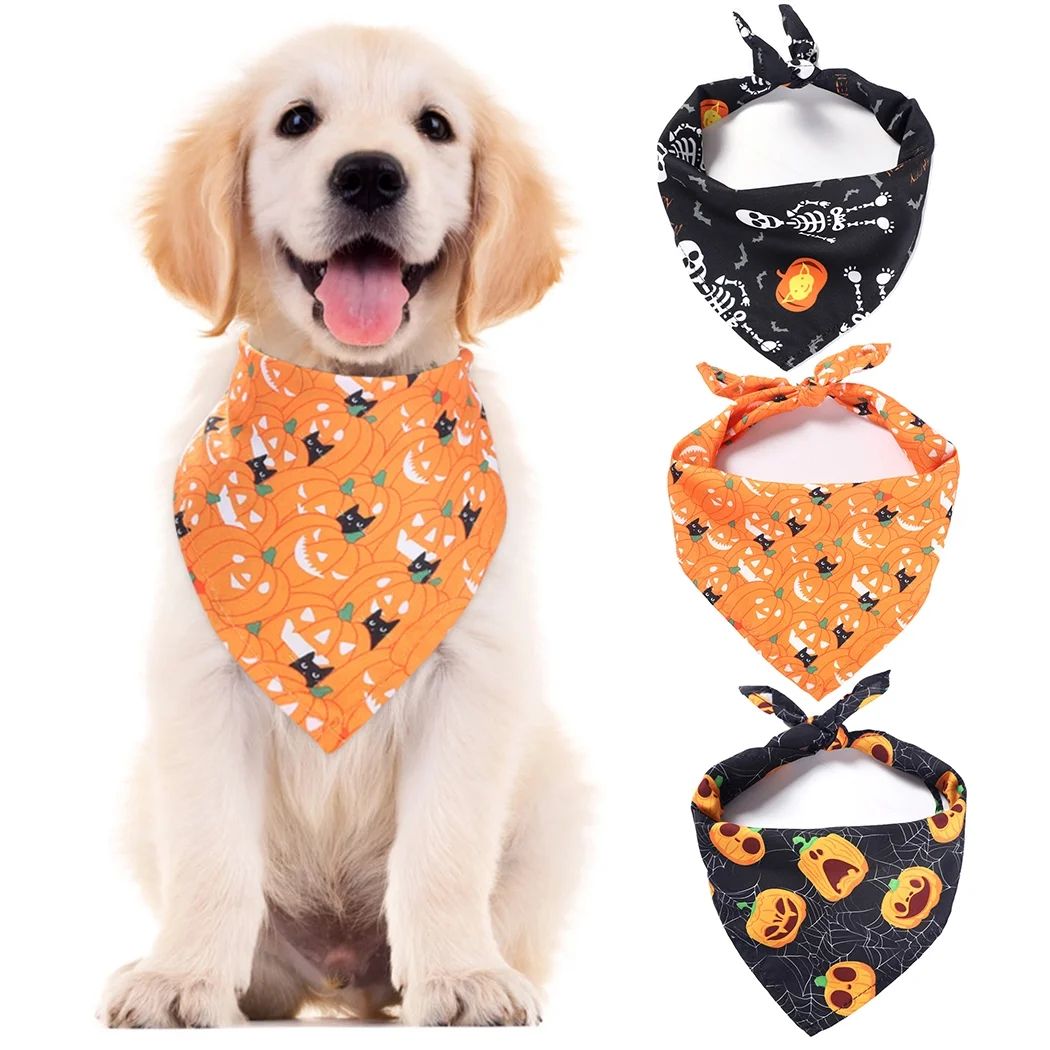 3PCS Halloween Pet Bandana Pumpkin Pet Bib Triangle Bandana Bib for Dogs Cats | Walmart (US)