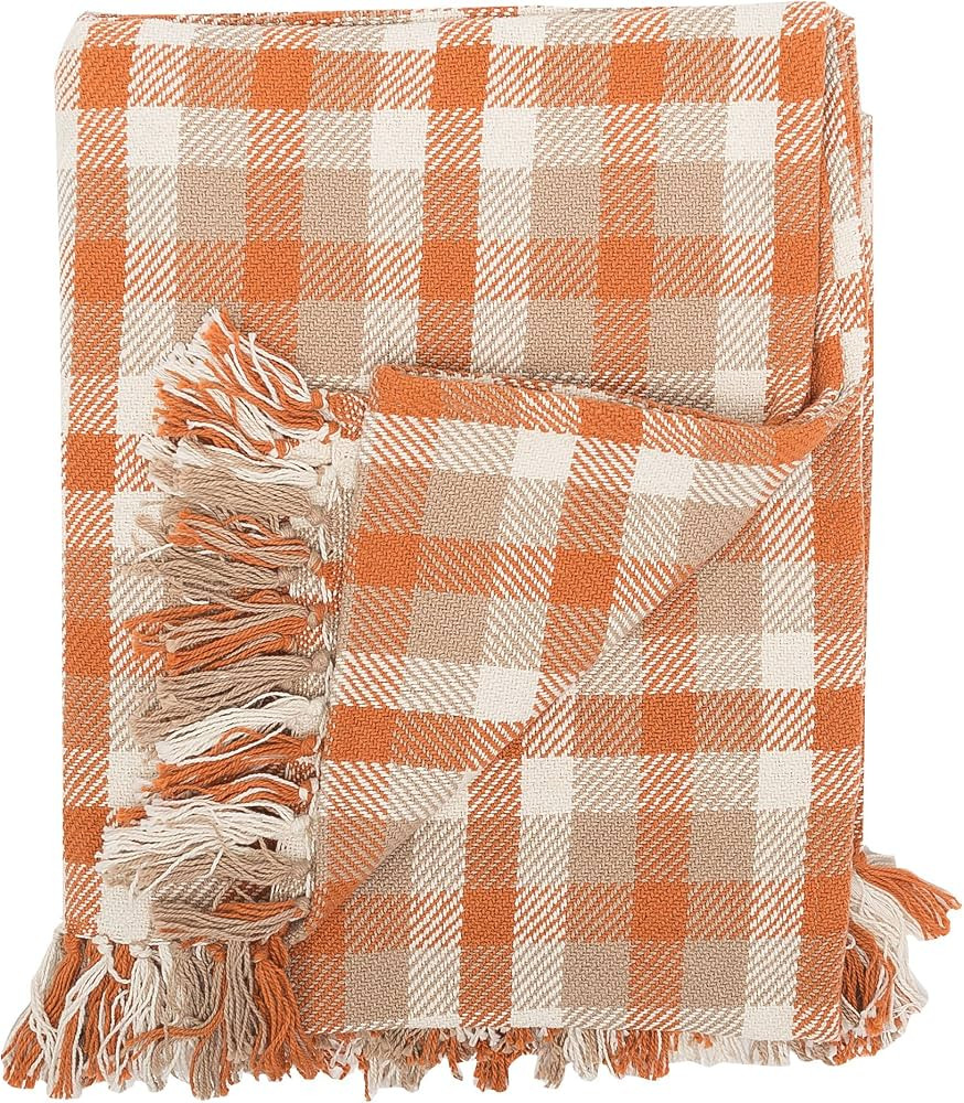C&F Home Dunmore Plaid Pumpkin Orange Fall Autumn Harvest Cotton Throw Blanket With Fringe Tassel... | Amazon (US)