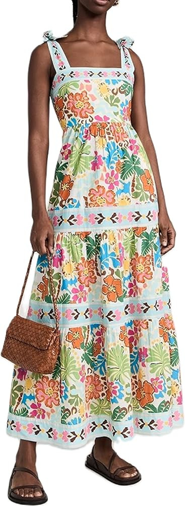 Women Summer Bohemian Maxi Dresses Flowy Smocked Tie Shoulder Dress Y2k Sleeveless Floral Boho Lo... | Amazon (US)