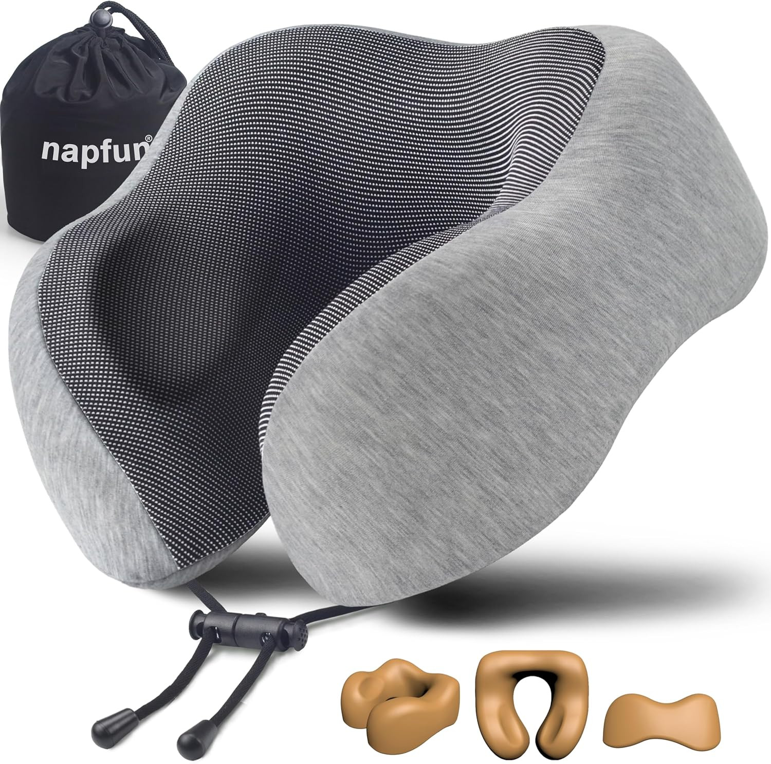 napfun Neck Pillow for Traveling, Upgraded Travel Neck Pillow for Airplane 100% Pure Memory Foam ... | Amazon (US)