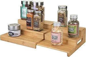 mDesign Bamboo Adjustable, Expandable Spice Rack Organizer with 3 Levels Storage for Kitchen Cabi... | Amazon (US)