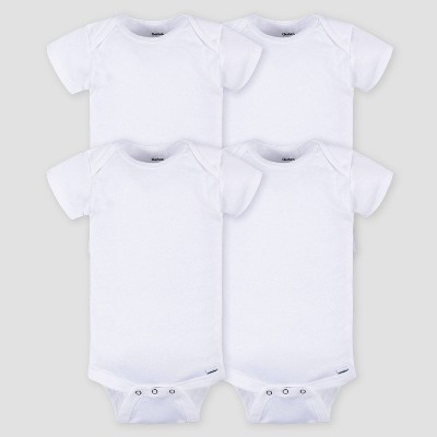 Gerber Baby 4pk Short Sleeve Onesies Bodysuit - White Newborn: 100% Cotton, Lightweight Ribbed Fabric, Crotch Snap Closure | Target