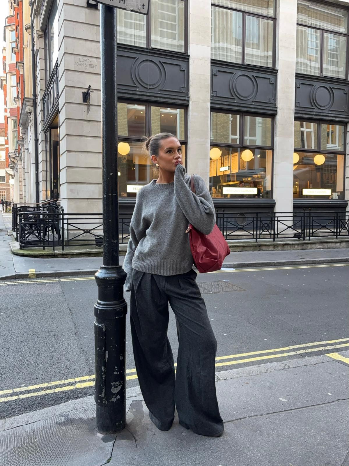 Zara grey knitted jumper, Watt the Label pleated tailored trousers, Longchamp tote bag

City break, school, professional, workwear, uni outfits, casual, monochromee

#LTKspring #LTKuk #LTKeurope