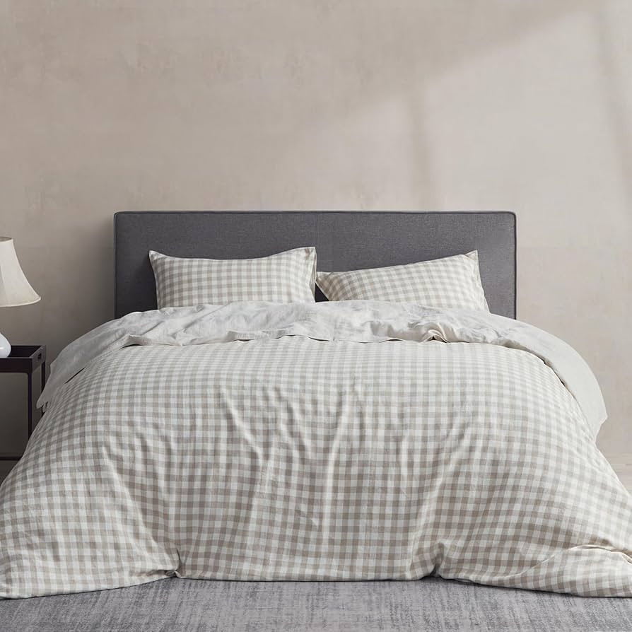 DAPU Linen Duvet Cover Queen, Gingham Check Plaid 100% Washed Linen Bedding with Zipper Closure, ... | Amazon (US)