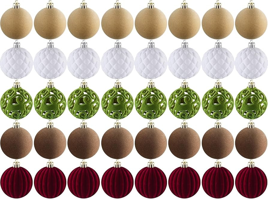 40PCS Velvet Ornaments for Christmas Tree, Shatterproof Flocked Decorative Hanging Ornaments for ... | Amazon (US)