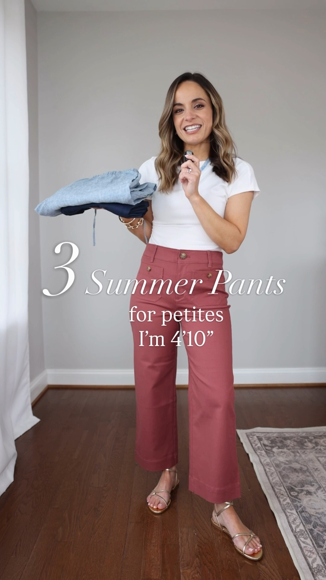 Petite-friendly pants from LOFT!

LOFT Sawyer Pants in Linen: Petite XXS | 10" rise | 27" inseam (on petite xxs) | 100% linen | true to size 

LOFT Palmer Pants: Petite 00 | 10" rise | 24" inseam (on petite 00) | runs large at the waist, size down

LOFT Riviera Pants: Petite 00 curvy | 9″ Rise | 24″ Inseam (taken from petite 00) | true to size, curvy is better proportioned for me, classic was too big at the waist and tight on my thighs

Top (Nordstrom): Petite XS 
Sandals (Sam Edelman): true to size 
Flats (Sam Edelman): true to size