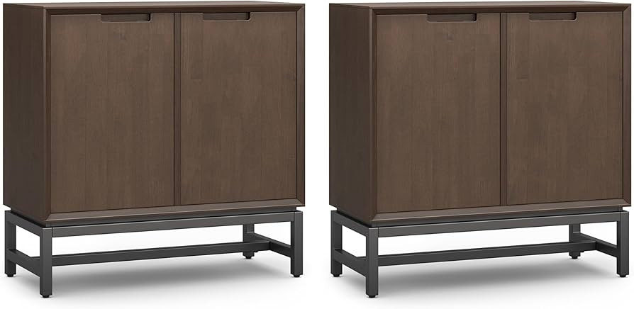 SIMPLIHOME Banting Solid Wood 32 inch Storage Cabinet in Walnut Brown (Set of 2) for The Living R... | Amazon (US)
