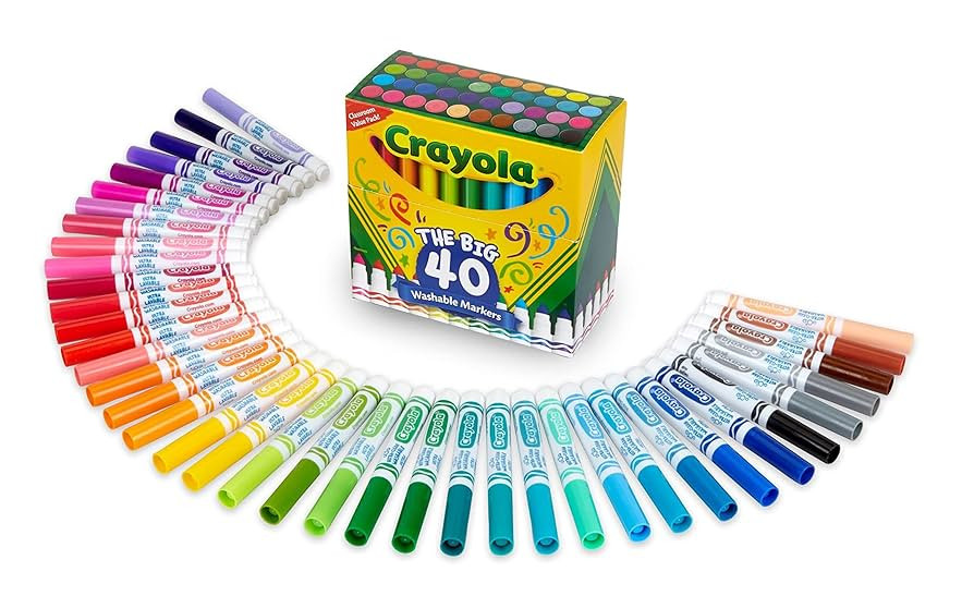 Crayola Ultra Clean Washable Markers (40ct), Colored Markers for Kids, Coloring Book Marker Set, ... | Amazon (US)