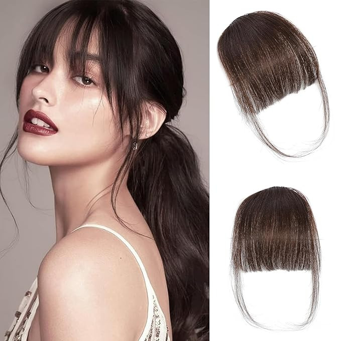 Clip In Bangs-Fake Bangs Hair Clip Dark Brown Clip On Bangs Real Human Hair Air Curtain Bangs For... | Amazon (US)
