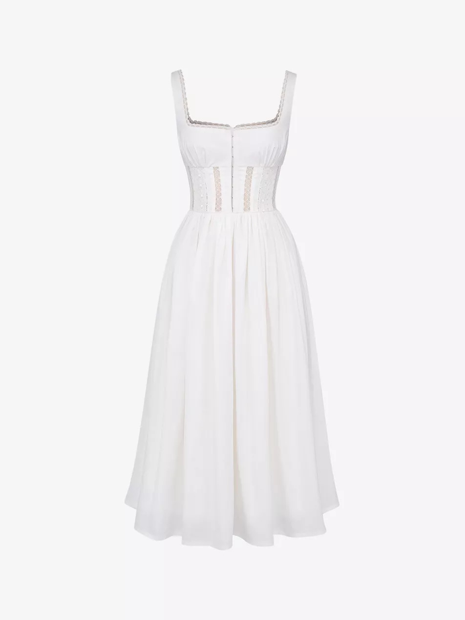 Perle lace-trim stretch-cotton midi dress | Selfridges