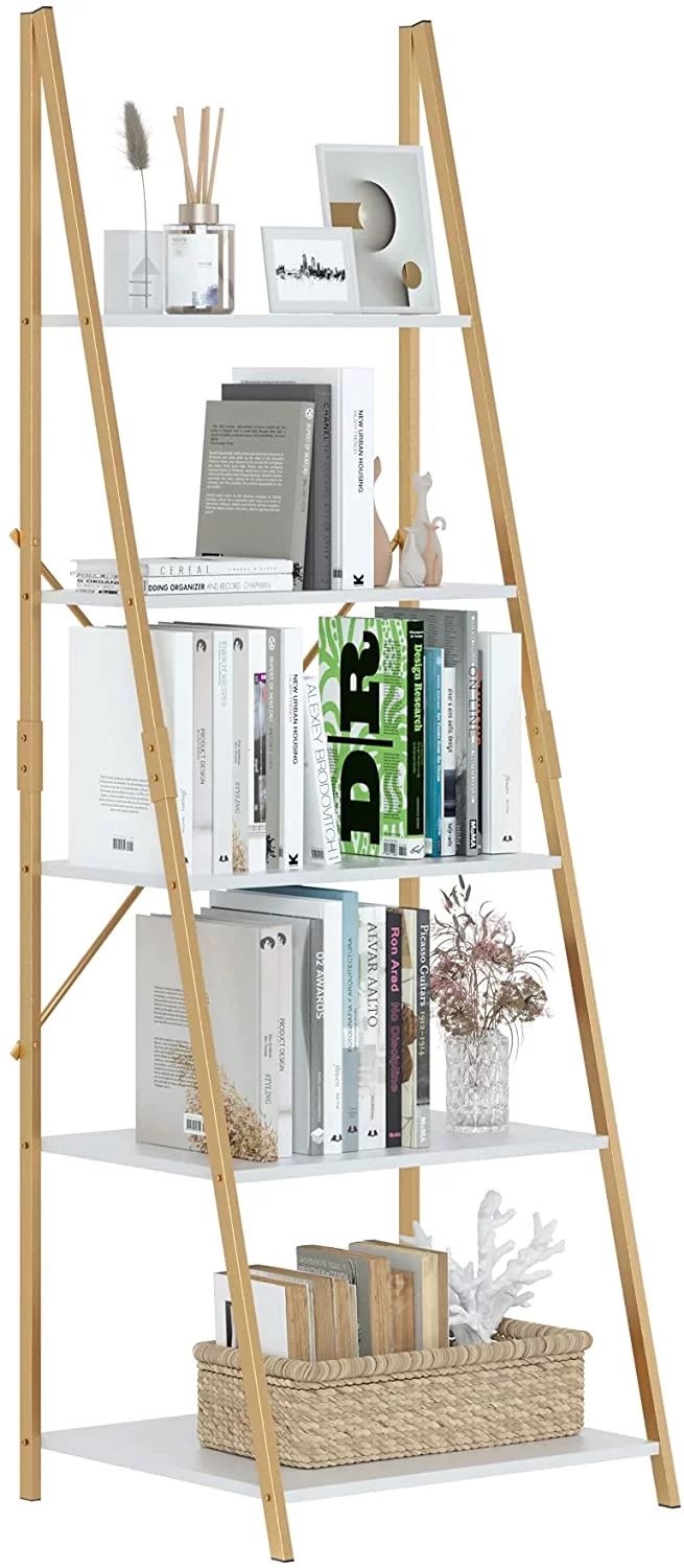 Homfa Ladder Shelf, 5 Tier Modern Bookcase, Multifunctional Bookshelf Storage Rack, Plant Flower ... | Walmart (US)
