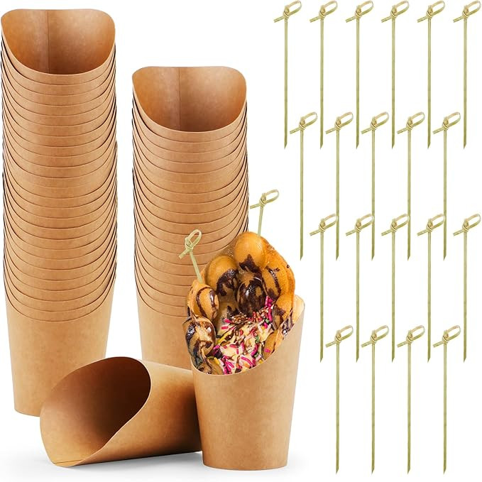 50 Pcs Charcuterie Cups with 50 Pcs Cocktail Picks, 14oz Brown French Fry Holder Cups, Disposable... | Amazon (US)