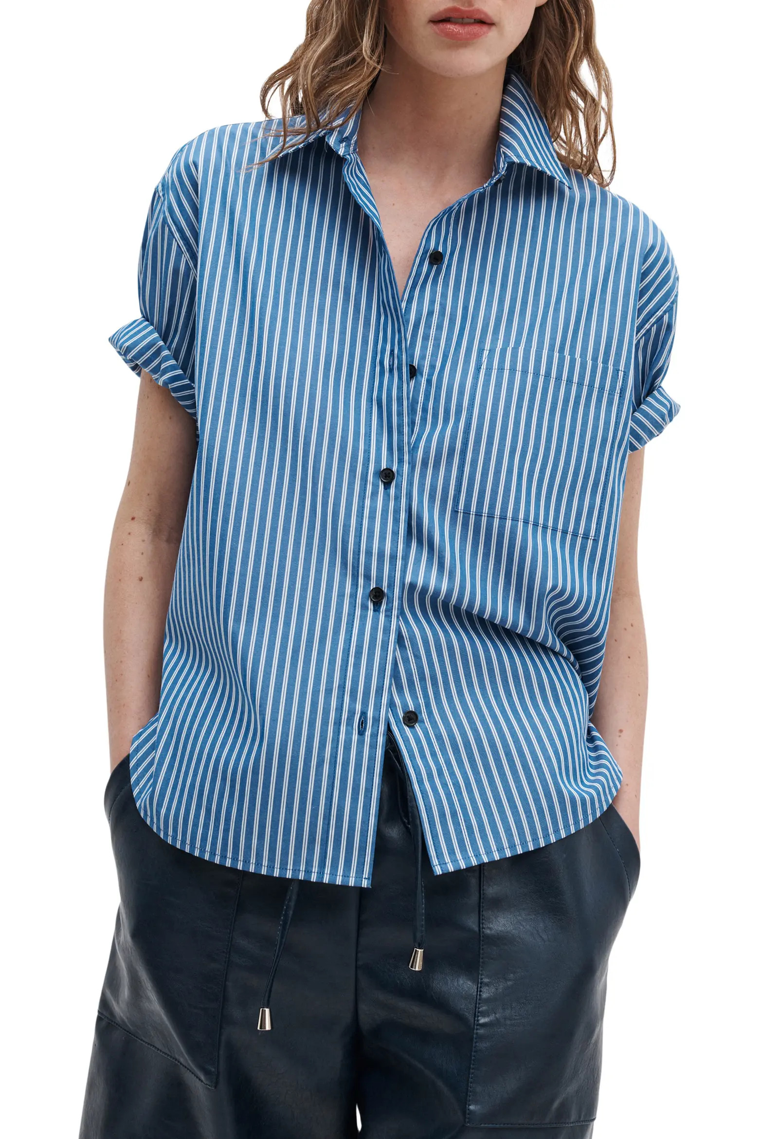 Connie Stripe Short Sleeve Poplin Button-Up Shirt (Women) | Nordstrom | Nordstrom