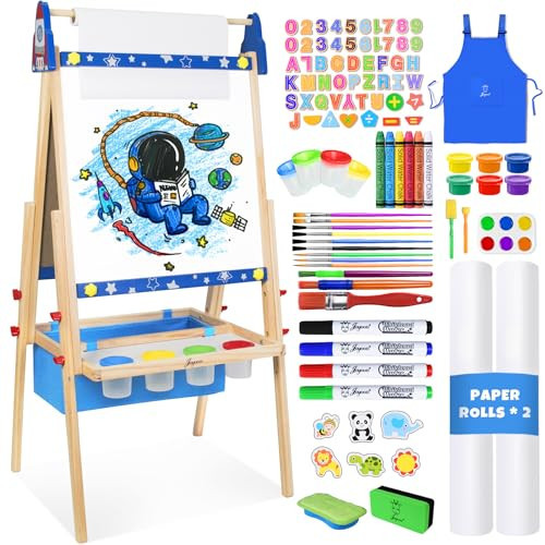 Joyooss Art Easel for Kids,Adjustable Standing Kids Easel with Magnetic Whteboard & Chalkboard,Magnetic Board for Kid Art Easel Kid with 2 Paper Rolls,Finger Paints,Letters & Numbers Magnets | Amazon (US)