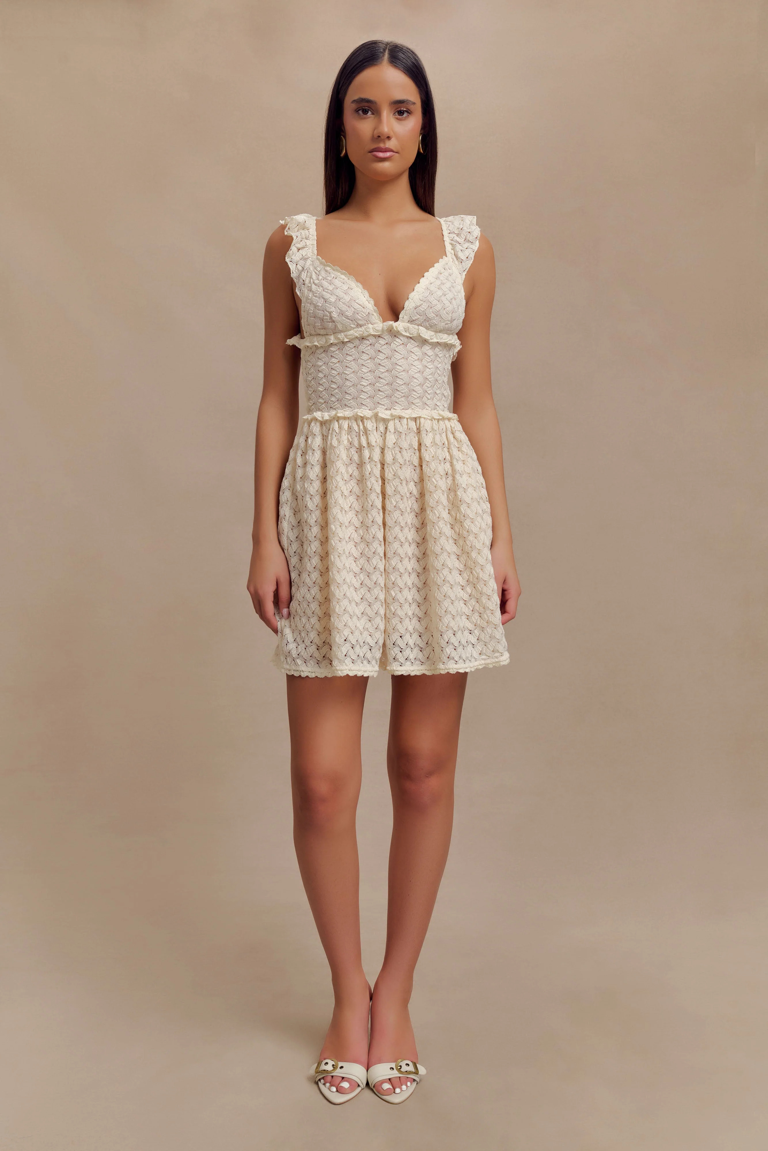 Ezra Lace Mini Dress - Ivory | MESHKI US