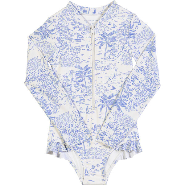 Sadie Rashguard One Piece Swimsuit, Seascape Toile | Maisonette