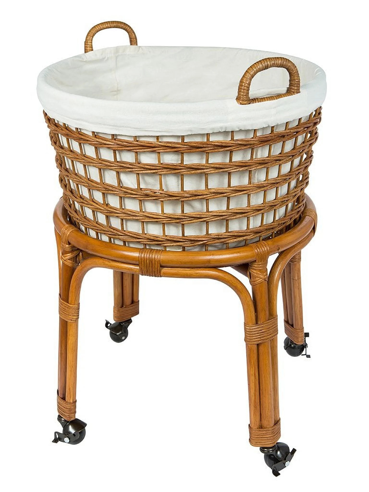 Kouboo Rolling Wicker Laundry Basket, Handwoven Wicker Hamper with Removable Cotton Liner, Stand,... | Walmart (US)