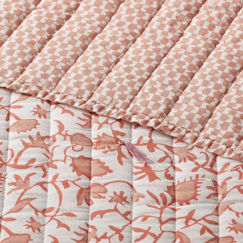 King Earthy Vines Quilt Ivory/Melon Pink - Threshold™: Cotton Voile, Floral Pattern, Machine Wa... | Target