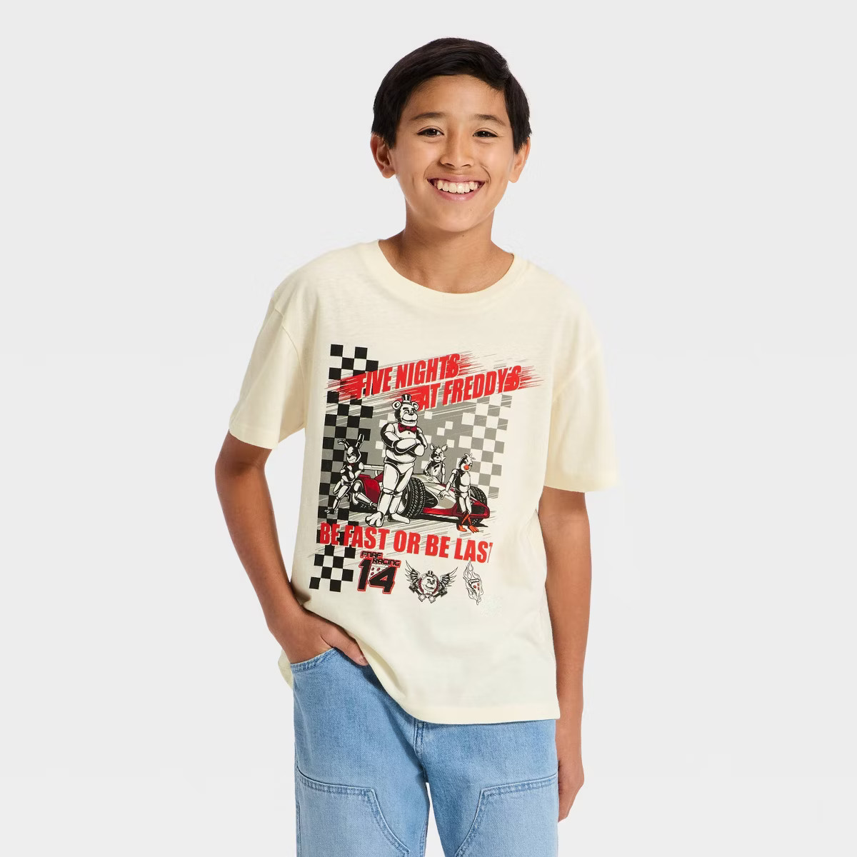 Boys' Five Nights at Freddy's Oversized Short Sleeve Graphic T-Shirt - Cream S | Target