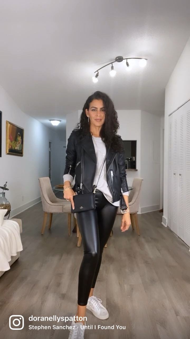 My favorite leather jacket and faux Leather leggings! Wearing a size 8 in the Allsaints balfern black leather jacket. Size s in the leggings, and M in the gray oversized sweater. Date nigh, Amazon finds, casual outfit, styletips, 

#LTKsalealert #LTKSeasonal #LTKU