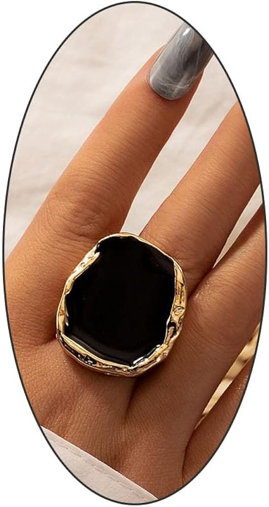 Vintage Statement Rings for Women,Chunky Gold Cocktail Rings,Big Black Enamel Drip Finger Ring,Fa... | Amazon (US)