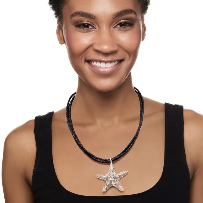 Sterling Silver Over Resin Starfish Necklace with Black Leather Cords. 18" | Ross-Simons
