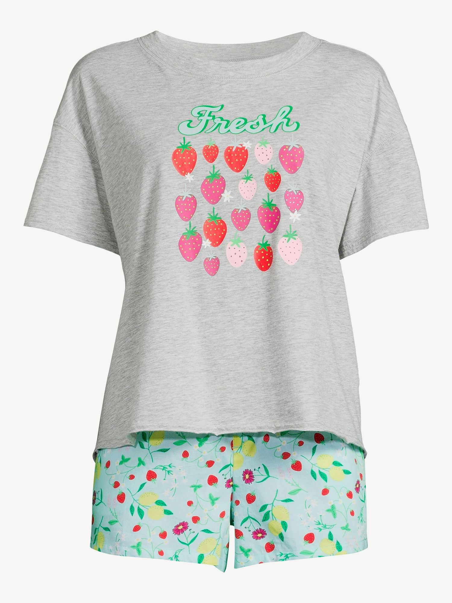 Joyspun Women's Short Sleeve Tee and Woven Shorts Pajama Set, Sizes S to 3X - Walmart.com | Walmart (US)