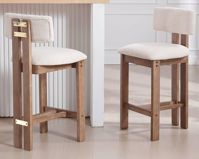 Farmhouse Bar Stools Set of 2, 26’’ Tall Counter Height Beige Linen Bar Stools Modern Counter... | Amazon (US)